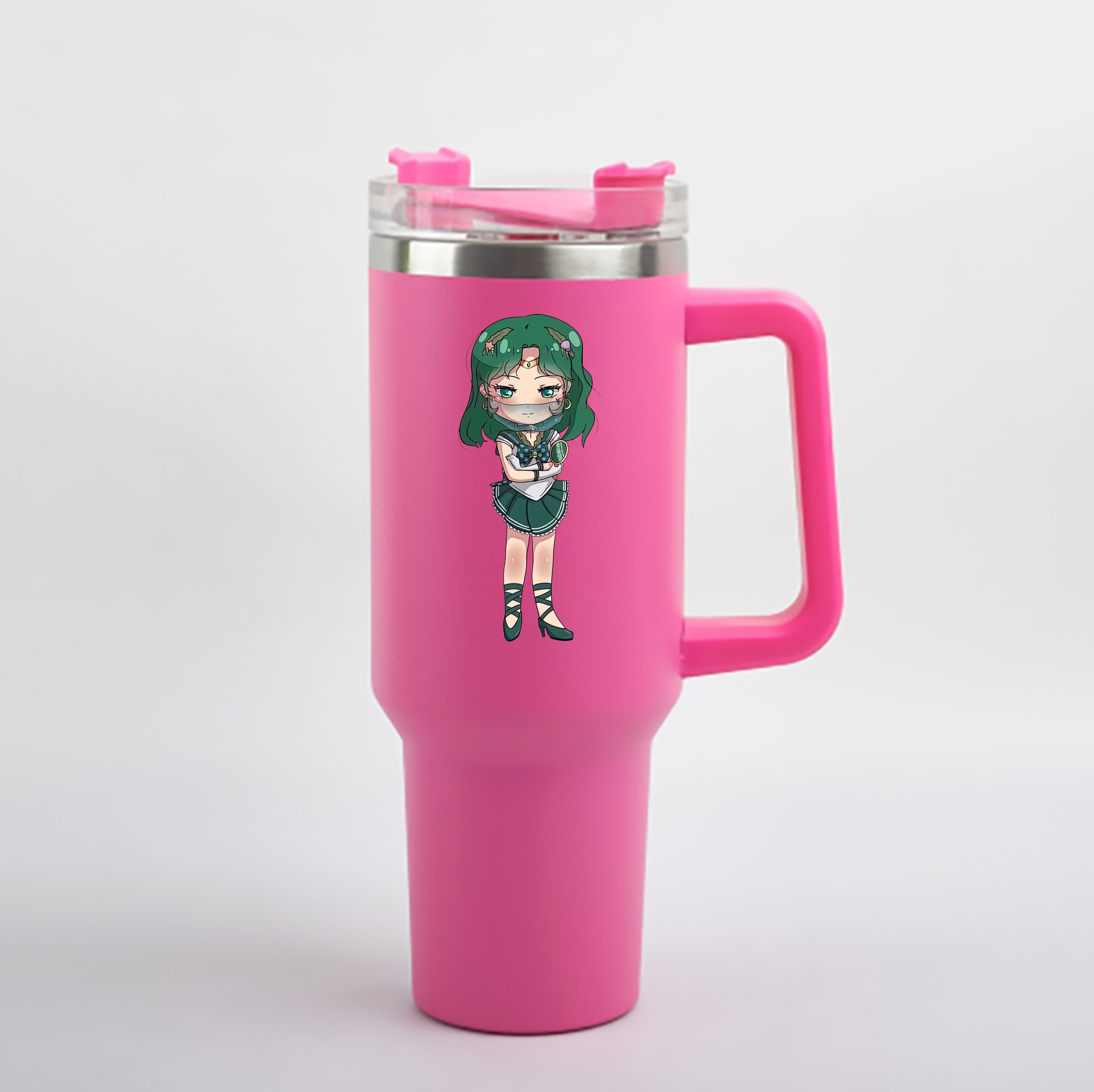 （画像用） 美少女戦士セーラームーン 海王 みちる（かいおう みちる） Sailor Moon Kaiou Michiru 1200mL車用タンブラー - クリスタルステッカー（プラスチックストロー付き）